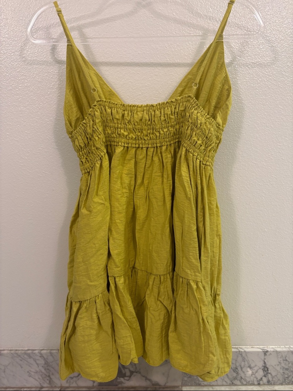 Chartreuse Spaghetti Strap Smocked Waist Sundress - Picture 4 of 7